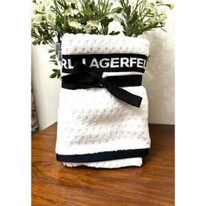 KARL LAGERFELD DESIGNER HAND TOWELS 2 PACK WHITE BLACK WAFFLE WEAVE COTTON RICH